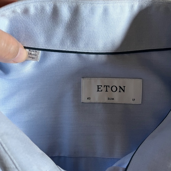 Eton Signature Twill Slim Fit Button Up Dress Shirt - Men's Size 43/17 - Blue - Picture 5 of 9
